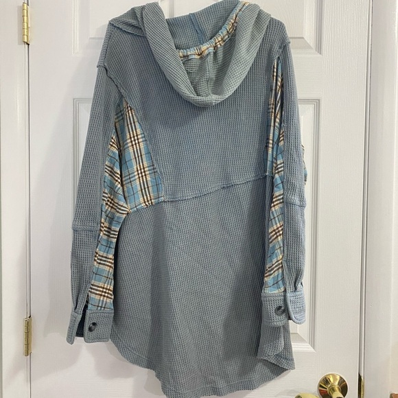 Oli & Hali blue rustic boho waffle knit oversized Henley hooded top M/L - Picture 7 of 11